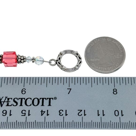 Vintage Sterling Silver 925 Pink Crystal Beaded Toggle Bracelet 7" - Picture 5 of 5